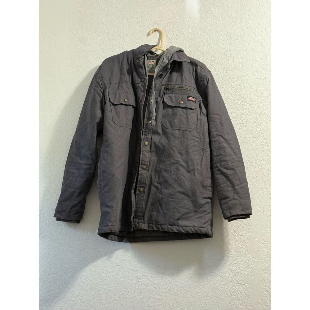 Dickies Hooded Quilted Zip Chore Jacket Size M shacket Black Gray Canvas